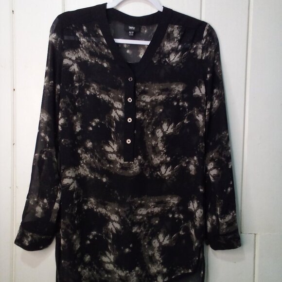 Mossimo Blouse Women XS Long Sleeve Sheer Pattern Black Gray - Picture 2 of 15